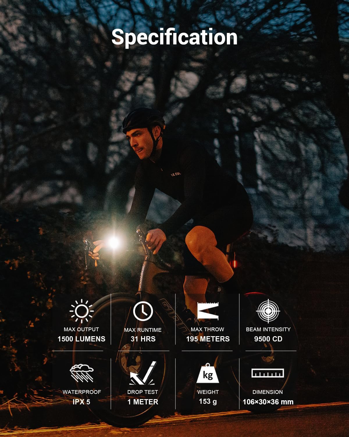 Magicshine ALLTY 1500S Bike Lights for Night Riding, Battery Replaceable | USB-C Rechargeable | Wireless &APP Control Co