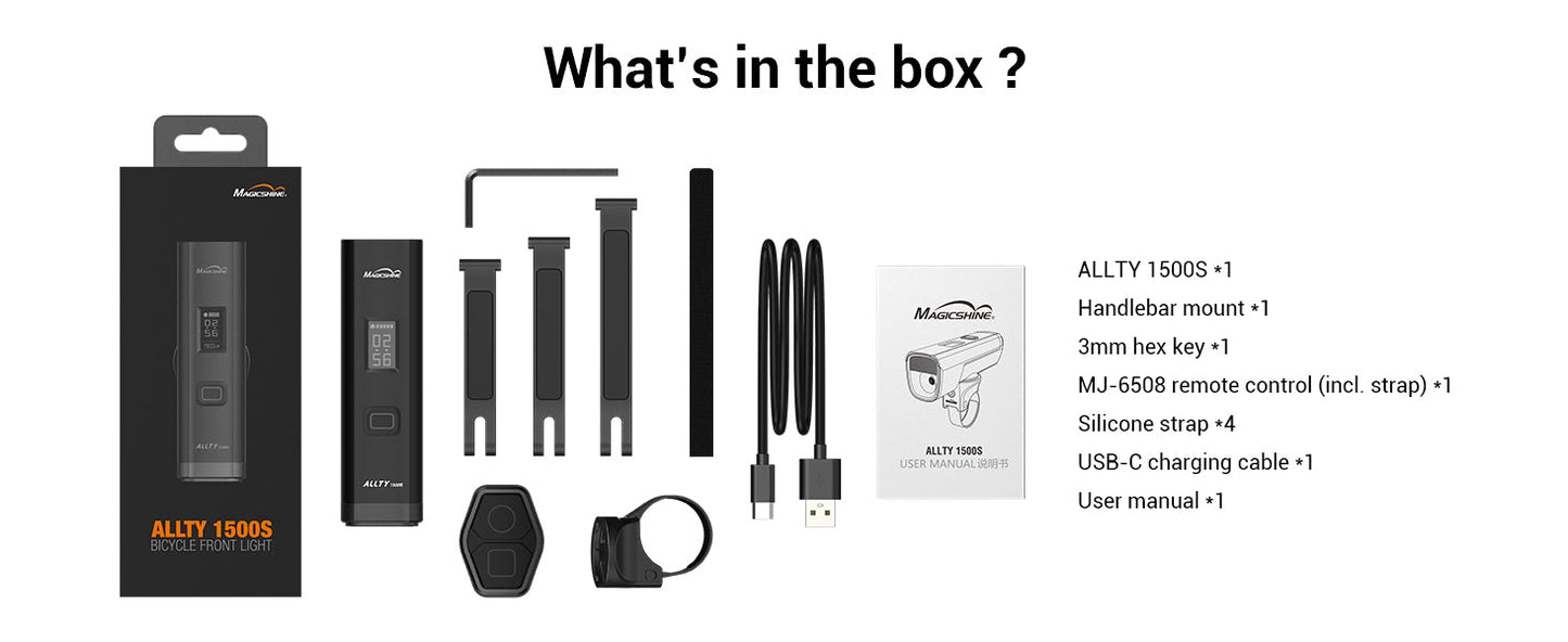 Magicshine ALLTY 1500S Bike Lights for Night Riding, Battery Replaceable | USB-C Rechargeable | Wireless &APP Control Co