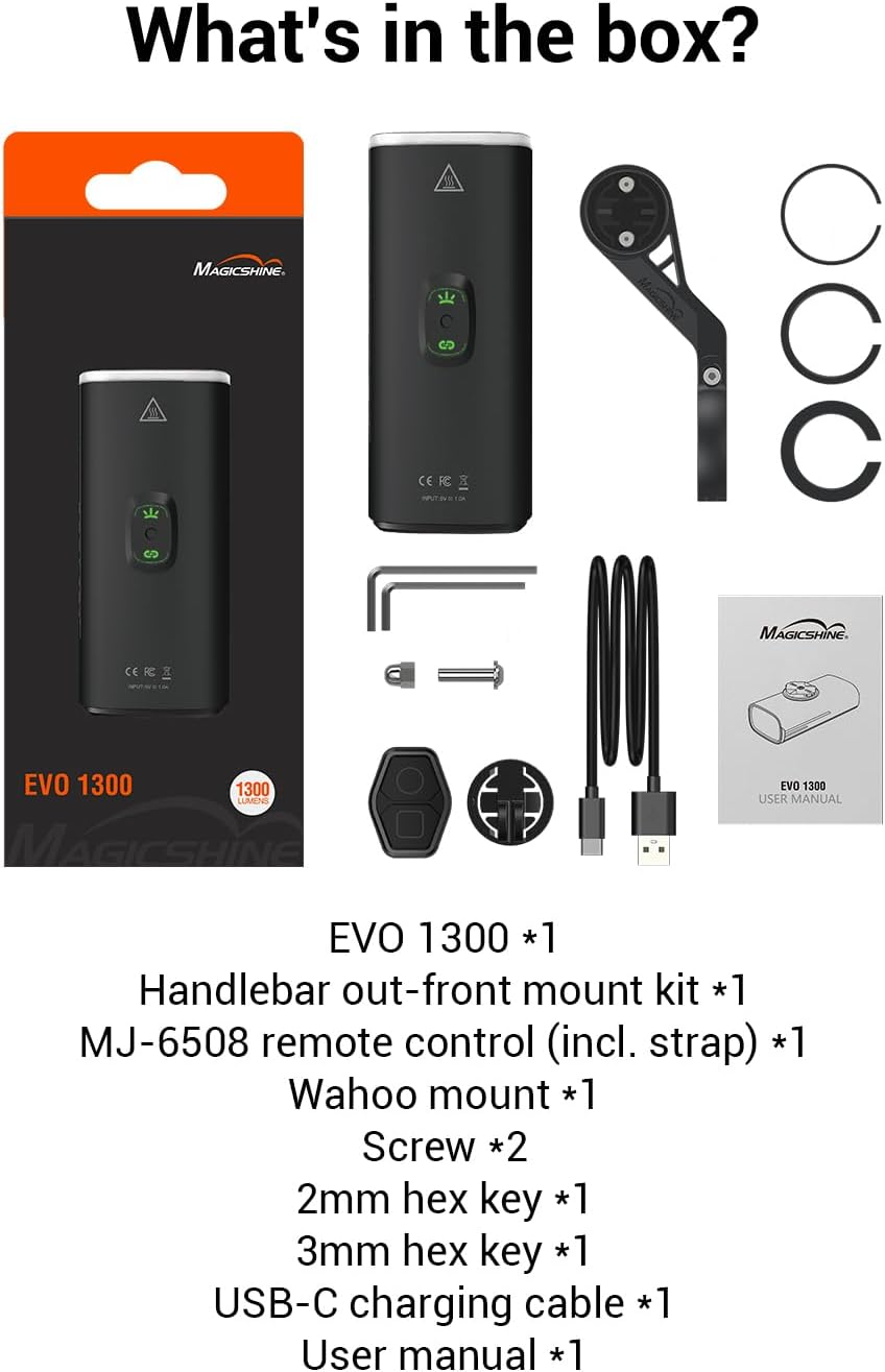 Magicshine EVO 1300 Bike Light With Remote Control, 1300 Lumens Waterproof Bicycle Headlight, USB-C Rechargeable Front L