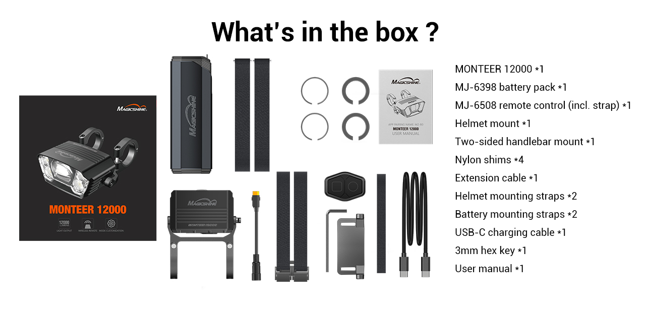 Magicshine MONTEER 12000 Mountain Bike Light,IPX6 Waterproof 12000 Lumen Max Output,20,000mAh Type-C Battery Pack With R