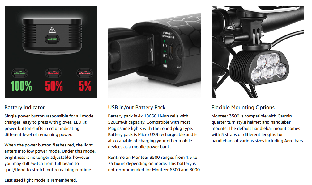 Magicshine Monteer 3500S Nebula Mountain Bike Light, 3500 Lumens Max Actual Output, 1800 Lumen Flood,1400 Lumen Spot, 52